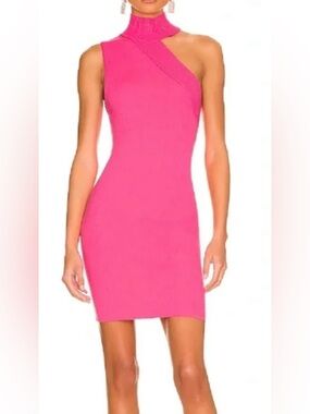 NWT Alice + Olivia Hot Pink Kiki One Shoulder Cut Out Dress Sweater Body Con